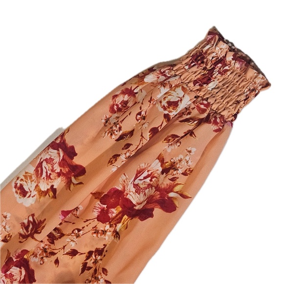 Rose + Olive Blouse Womens Medium Orange Floral Smocked Long Sleeve Boho Top - Picture 6 of 8